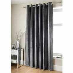 B&M Charcoal Jasmine Sparkle Velvet Eyelet Curtains 66 X 90"
