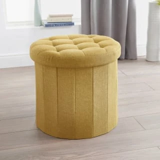 B&M Round Storage Ottoman - Ochre 1 B&M Round Storage Ottoman - Ochre