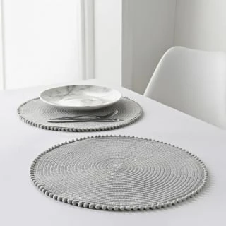 B&M Grey Round Pom Pom Placemats 4pk 1 B&M Grey Round Pom Pom Placemats 4pk