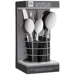 B&M Cutlery Set With Caddy 16pc - Black 1 B&M Cutlery Set With Caddy 16pc - Black