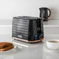 Goodmans Textured 2 Slice Toaster - Black & Rose Gold -Cheap Home Style Store 358961 black textured 2 slice toaster