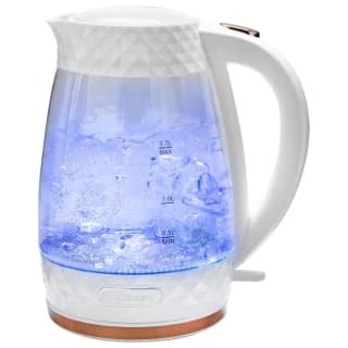 Goodmans Diamond Glass Kettle - White & Rose Gold 1 Goodmans Diamond Glass Kettle - White & Rose Gold