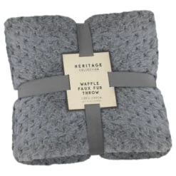 Waffle Faux Fur Throw - Grey