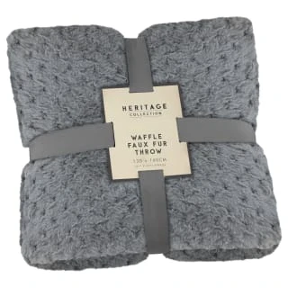 Waffle Faux Fur Throw - Grey 1 Waffle Faux Fur Throw - Grey