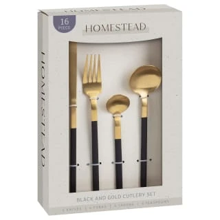 B&M Homestead Matte Black & Gold Cutlery Set 16pc 2 B&M Homestead Matte Black & Gold Cutlery Set 16pc - Image 2