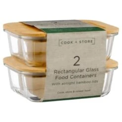 B&M Rectangular Glass Food Containers With Bamboo Lids 2pk -Cheap Home Style Store 376824 2pk regular glass food containers1
