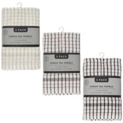 B&M Check Tea Towels - Black 3pk -Cheap Home Style Store 380305 380307 380309 3pk check tea towels main