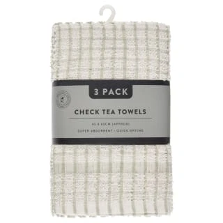 B&M Check Tea Towels - Sage 3pk 1 B&M Check Tea Towels - Sage 3pk