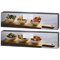 B&M Set Of 3 Serving Bowls With Bamboo Tray - Square -Cheap Home Style Store 380368 3pk serving boards with bamboo tray main 2