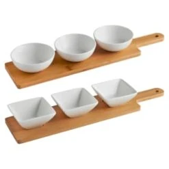 B&M Set Of 3 Serving Bowls With Bamboo Tray - Square -Cheap Home Style Store 380368 3pk serving boards with bamboo tray main