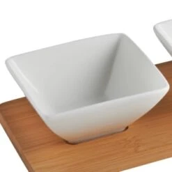B&M Set Of 3 Serving Bowls With Bamboo Tray - Square -Cheap Home Style Store 380368 3pk serving boards with bamboo tray square 2