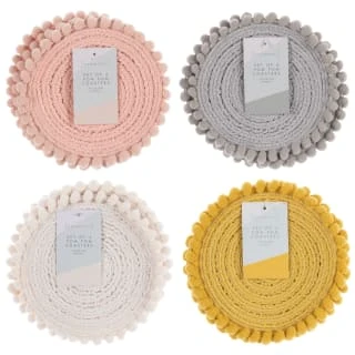 B&M Pom Pom Coasters - Grey 4pk 4 B&M Pom Pom Coasters - Grey 4pk - Image 4