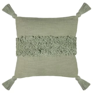 B&M Indigo Tufted Stripe Cushion With Tassels - Sage 1 B&M Indigo Tufted Stripe Cushion With Tassels - Sage