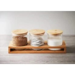 B&M Natural Home Glass Jars In Bamboo Stand 3pk -Cheap Home Style Store 380530 3pk natural home glass jars in bamboo stand