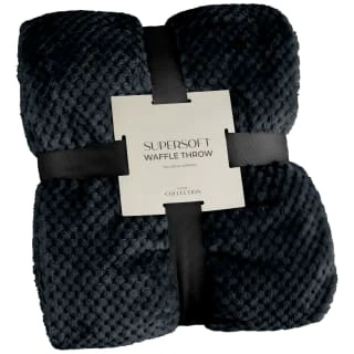 B&M Waffle Fleece Throw - Black 1 B&M Waffle Fleece Throw - Black