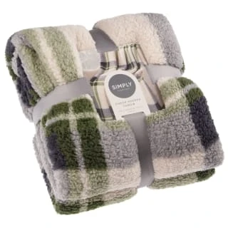 Simply Everyday Check Sherpa Throw - Green 1 Simply Everyday Check Sherpa Throw - Green