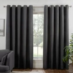 B&M Colorado Hopsack Fully Lined Charcoal Eyelet Curtains 46 X 54"