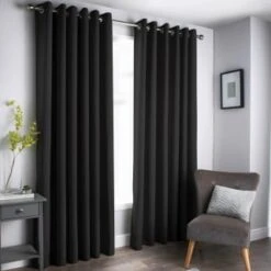 B&M Oxford Black Black Out Curtains With Eyelets 90 X 90"