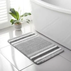 Stripe Memory Foam Bath Mat 50 X 80cm - Grey