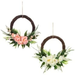 Bloom Wicker Floral Wreath - White 5 Bloom Wicker Floral Wreath - White -Cheap Home Style Store 392815 27cm half wicker floral wreath with jute hoop hanger group
