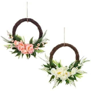 Bloom Wicker Floral Wreath - White 3 Bloom Wicker Floral Wreath - White - Image 3