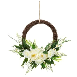 Bloom Wicker Floral Wreath - White 1 Bloom Wicker Floral Wreath - White