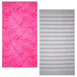 B&M Oversized Jacquard Beach Towel - Pink Tropical -Cheap Home Style Store 393922 oversize jacquard beach towel group 2