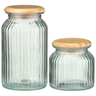 B&M Large Ribbed Glass Jar With Wooden Lid 4 B&M Large Ribbed Glass Jar With Wooden Lid - Image 4