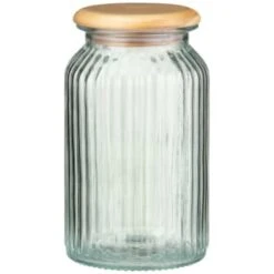 B&M Large Ribbed Glass Jar With Wooden Lid