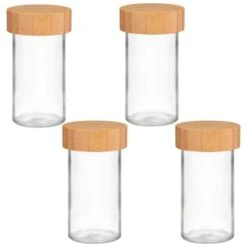 B&M Set Of 4 Glass Spice Jars With Bamboo Wood Base 9 B&M Set Of 4 Glass Spice Jars With Bamboo Wood Base -Cheap Home Style Store 394437 set of 4 glass spice jars with bamboo wood lid and base group
