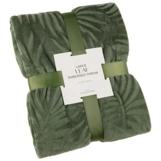 Large Leaf Embossed Green Throw 1 Large Leaf Embossed Green Throw