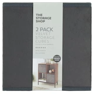 Lokken Velvet Storage Cubes 2pk - Grey 2 Lokken Velvet Storage Cubes 2pk - Grey - Image 2