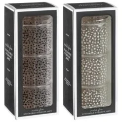 B&M Printed Glass Stackable Storage Jars 3pc - White 11 B&M Printed Glass Stackable Storage Jars 3pc - White -Cheap Home Style Store 396484 3pk printed glass stackable storage jars group