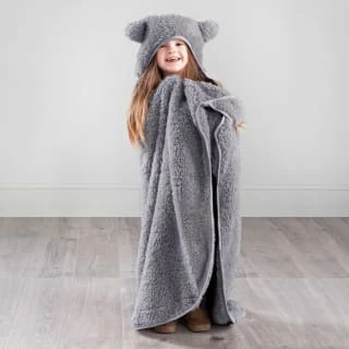 Simply Kids Hooded Sherpa Blanket - Grey 1 Simply Kids Hooded Sherpa Blanket - Grey